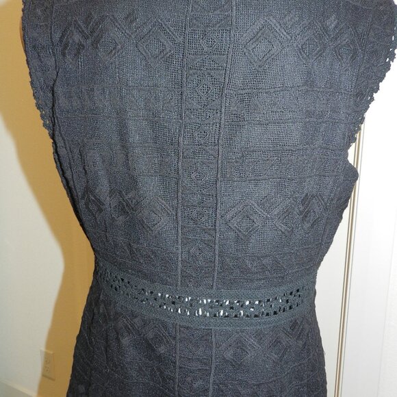 Nanette Lepore Black Boho Fringe Trim Crochet Knit Top Size 6 - Picture 7 of 14